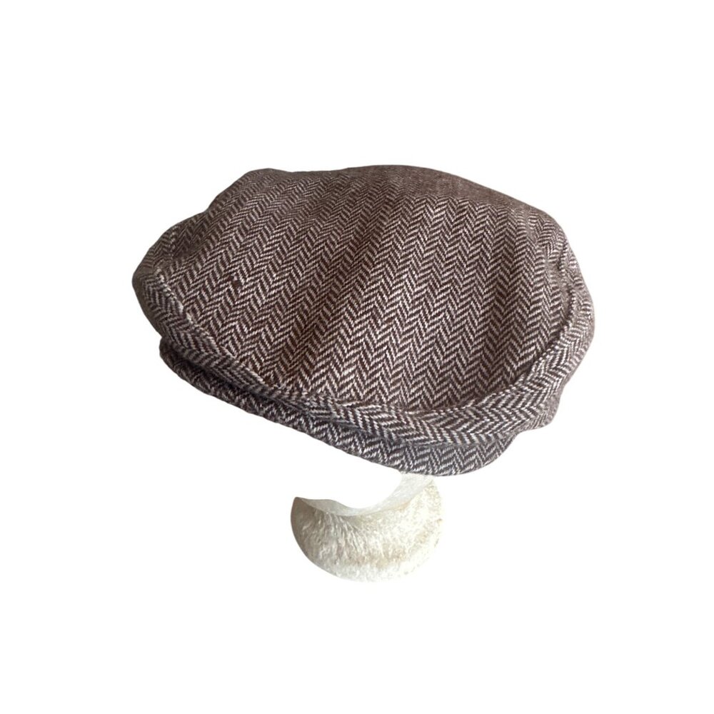 Brown Herringbone Flat Cap Newsboy Style‎ By Ideal Chic Made In USA